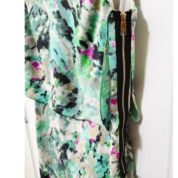 Ann Taylor Green Abstract Print Blouson Sleeveless Zipper Dress SIze 10 - Picture 4 of 5